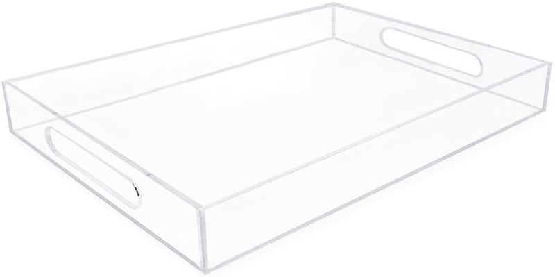 Isaac Jacobs Clear Acrylic Serving Tray (11x14) with Cutout Handles, Spill-Proof, Stackable Organizer, Space-Saver, Food & Drinks Server, Indoors/Outdoors, Lucite Storage Décor & More Home & Garden > Decor > Decorative Trays Isaac Jacobs International Clear 11x17 