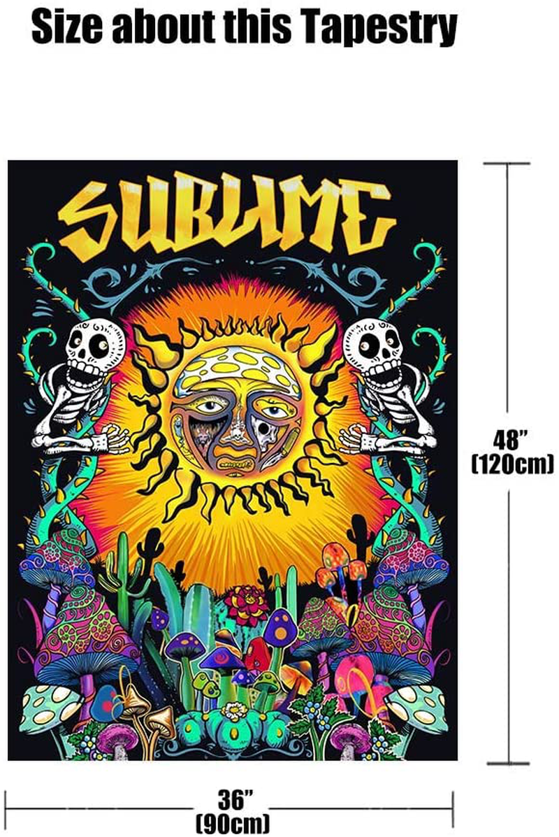 Lifeel Trippy Sublime Sun Tapestry Wall Hanging, Psychedelic Hippie Vertical Colorful Tapestries with Mushroom Cactus for Bedroom Home Decor 36×48 inch Home & Garden > Decor > Artwork > Decorative Tapestries Lifeel   