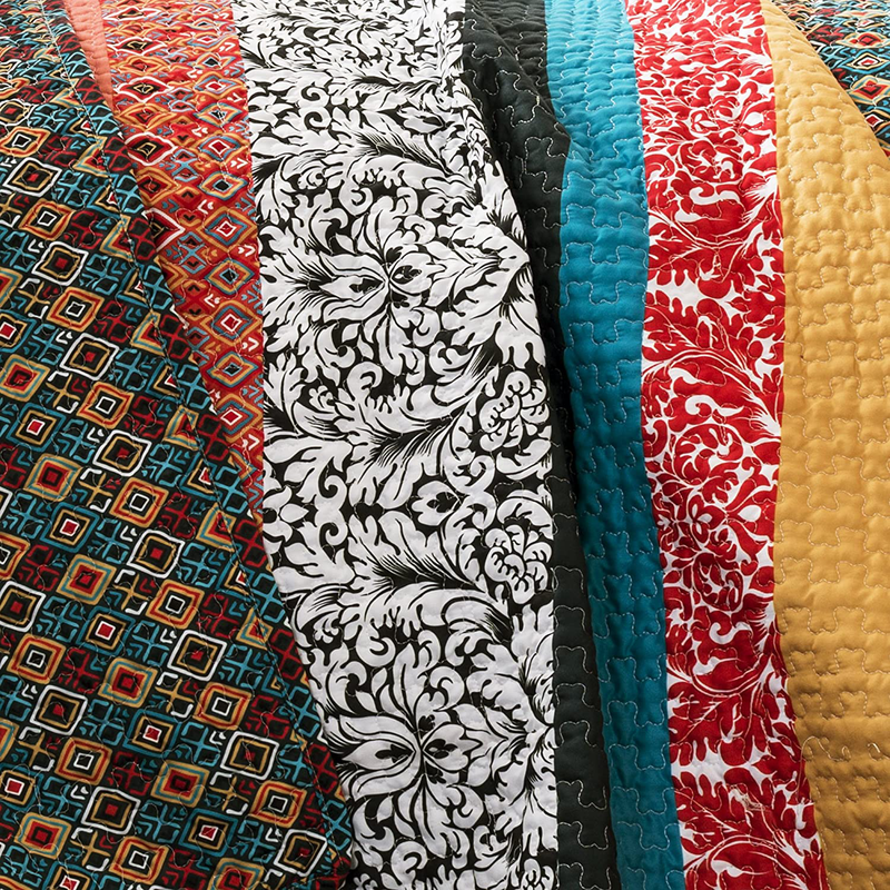 Lush Decor Boho Stripe Quilt Reversible 3 Piece Bohemian Design Bedding Set, Full/Queen, Turquoise & Tangerine Home & Garden > Linens & Bedding > Bedding Lush Decor   