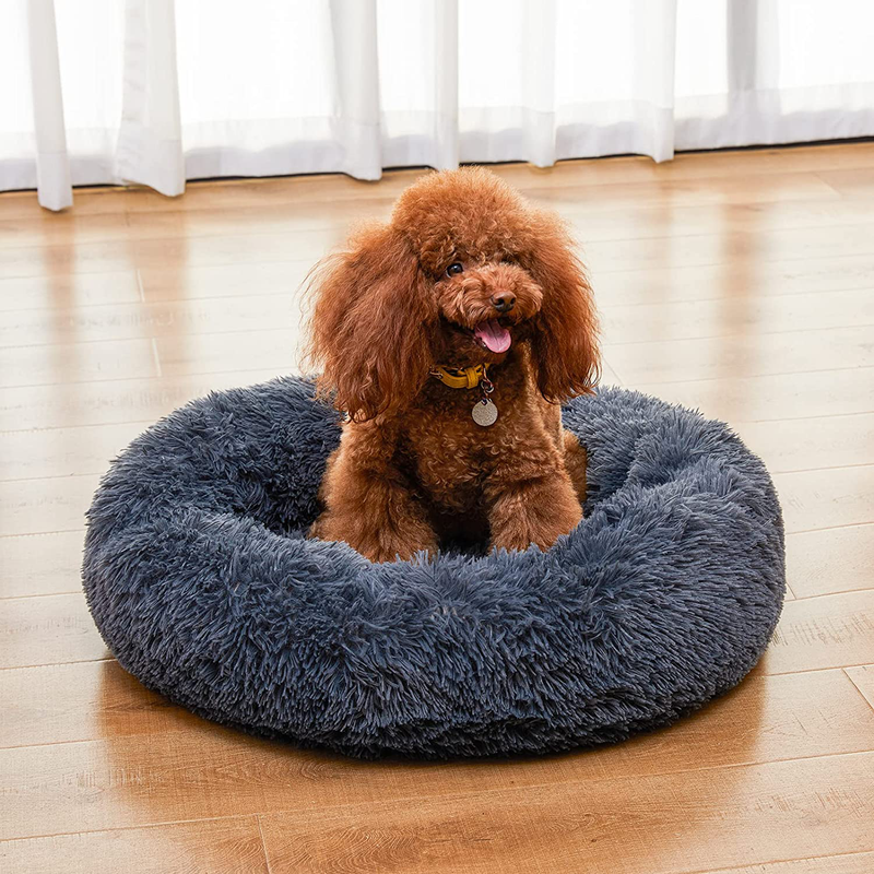 DDSNTY Dog Bed & Cat Bed, Warming Cozy Soft Dog round Bed, Anti-Slip Faux Fur Fluffy Donut Cuddler Anxiety Bed, Cozy Pet Beds for Small, Medium, and Large Dogs and Cats, Machine Washable Dog Bed Animals & Pet Supplies > Pet Supplies > Dog Supplies > Dog Beds DDSNTY Dark Bule Large 28"x28" 