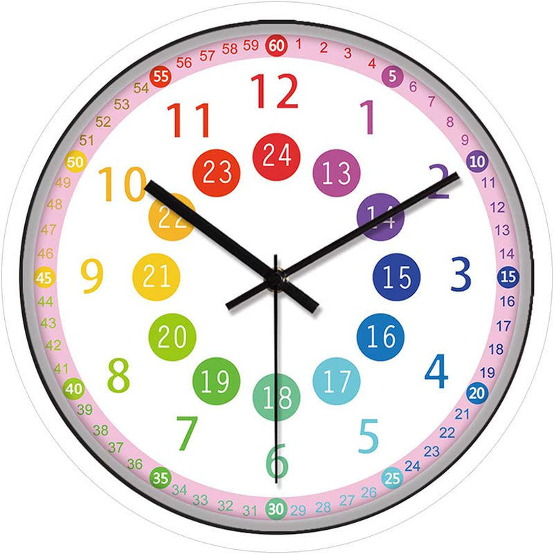 IPOUF Kids Wall Clock Telling Time Teaching Clock for Kids Room, Homeschool, Classroom, Silent Educational Wall Clock,(12inch, White Frame) Home & Garden > Decor > Clocks > Wall Clocks CHIAE White Frame 12inch 