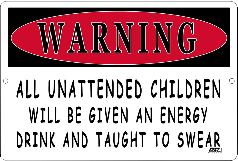 Rogue River Tactical Funny Sarcastic Metal Tin Sign Wall Decor Man Cave Bar Warning Unattended Children