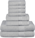 Glamburg Ultra Soft 8 Piece Towel Set - 100% Pure Ring Spun Cotton, Contains 2 Oversized Bath Towels 27x54, 2 Hand Towels 16x28, 4 Wash Cloths 13x13 - Ideal for Everyday use, Hotel & Spa - Light Grey Home & Garden > Linens & Bedding > Towels GLAMBURG Light Grey  