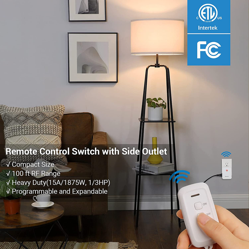 DEWENWILS Indoor Remote Control Outlet, Wireless Remote Light Switch with 2 Side Outlets, No Interference Remote Outlet Switch, No Wiring, 15A/1875W, 100ft RF Range, Compact Design, Programmable