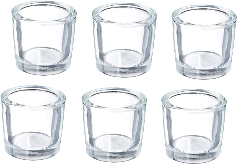 Hosley Set of 6 Clear Chunky Thick Glass Votive/Tealight (Wax or LED) Candle Holders- 2.4" High. Ideal Gift for Weddings, Parties, Spa, Aromatherapy, Bridal Setting, Bulk Buy O4 Home & Garden > Decor > Home Fragrance Accessories > Candle Holders HG Global 6 count  