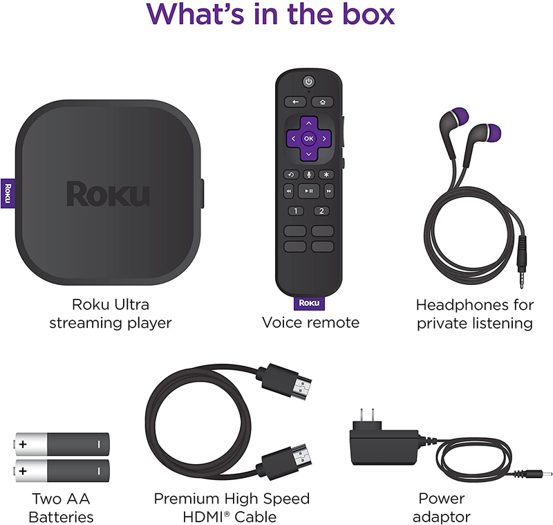 Roku Ultra 2020 | Streaming Device HD/4K/HDR/Dolby Vision with Dolby Atmos, Bluetooth Streaming, and Roku Voice Remote with Headphone Jack and Personal Shortcuts, includes Premium HDMI Cable Electronics > Electronics Accessories > Remote Controls Roku   