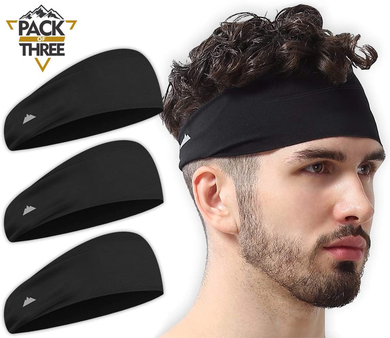 Mens Headband - Sports Running Sweat Head Bands - Athletic Sweatbands Hair Band for Workout, Basketball, Exercise, Gym, Cycling, Football, Tennis, Yoga - Performance Stretch Moisture Wicking Hairband Sporting Goods > Outdoor Recreation > Winter Sports & Activities Tough Headwear 3 Black  