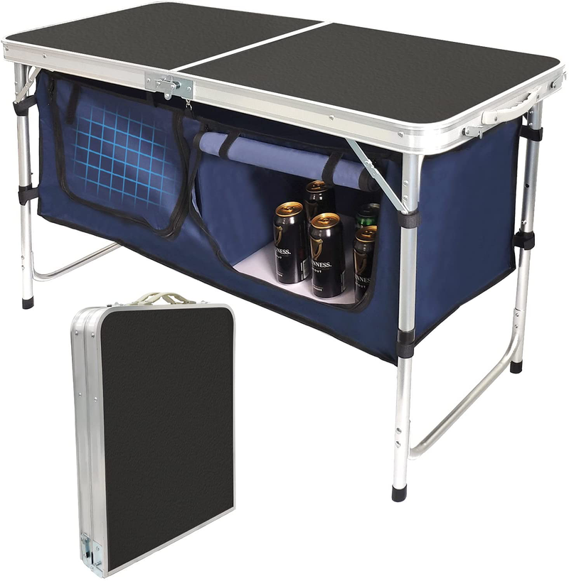 Folding Camping Table with Storage Compartment Aluminum Lightweight Camp Kitchen Table Height Adjustable Indoor/Outdoor Table Perfect for Tailgating, Backyards，Bbq, Party and Picnic Sporting Goods > Outdoor Recreation > Camping & Hiking > Camp Furniture HYMnature Black  