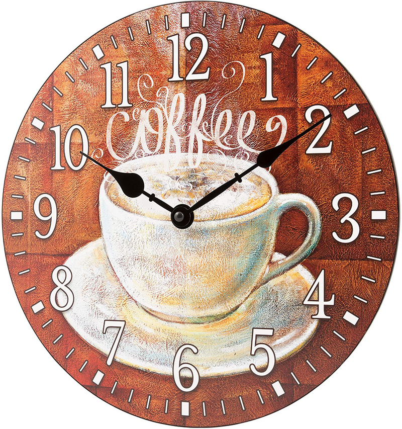 La Crosse 404-2631C-INT 12-Inch Round Coffee Decorative Quartz Analog Wall Clock, 12 inch, Multi-Color Home & Garden > Decor > Clocks > Wall Clocks La Crosse   