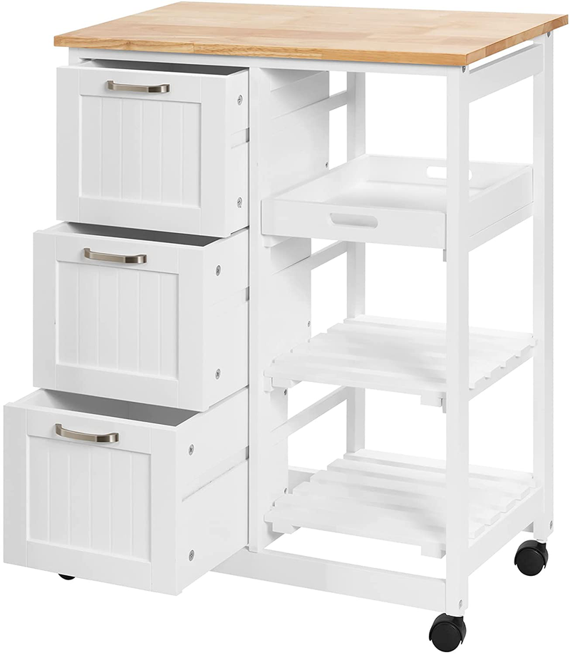 PETSITE Kitchen Island Cart with Storage on Wheels, Small Rolling Island Table with Drawers & Shelves for Home Kitchen, White Home & Garden > Kitchen & Dining > Food Storage PETSITE White  