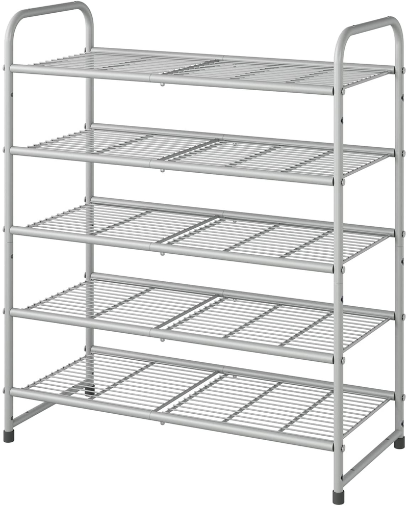 Simple Trending 5-Tier Stackable Shoe Rack, Expandable & Adjustable Shoe Organizer Storage Shelf with Side 6 Shoes Pockets, Wire Grid, Bronze Furniture > Cabinets & Storage > Armoires & Wardrobes Simple Trending Silver  