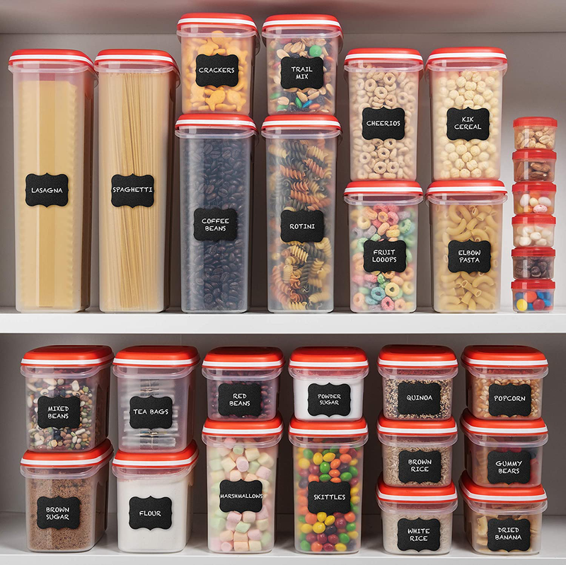 LARGEST Set of 60Pc Airtight Food Storage Containers (30 Container Set) Airtight Plastic Dry Food Space Saver Organizer, One Lid Fits All -Stackable Freezer Refrigerator Kitchen Storage Containers RED Home & Garden > Kitchen & Dining > Food Storage Shazo   