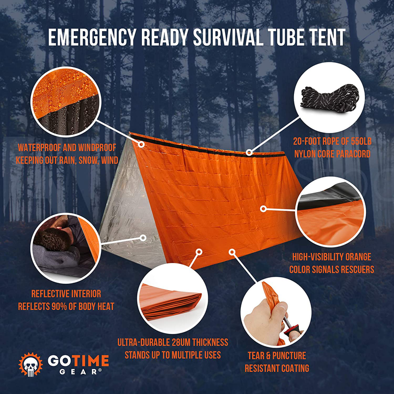 Go Time Gear Life Tent Emergency Survival Shelter – 2 Person Emergency Tent – Use as Survival Tent, Emergency Shelter, Tube Tent, Survival Tarp - Includes Survival Whistle & Paracord Sporting Goods > Outdoor Recreation > Camping & Hiking > Tent Accessories Go Time Gear   