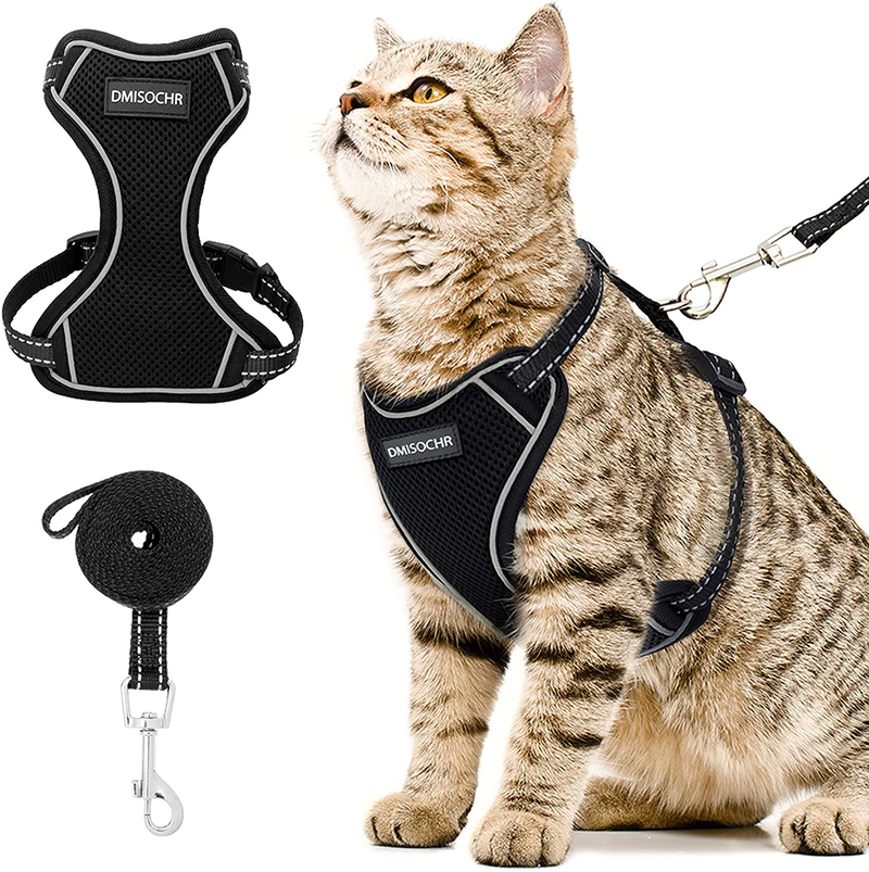 DMISOCHR Cat Harness and Leash Set - Escape Proof Safe Cat Vest Harness for Walking Outdoor - Reflective Adjustable Soft Mesh Breathable Body Harness - Easy Control for Small, Medium, Large Cats Animals & Pet Supplies > Pet Supplies > Cat Supplies > Cat Apparel DMISOCHR Black Medium (neck: 11"-14.3" chest: 16"-20") 