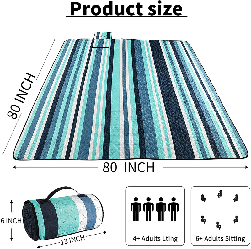 Picnic Blankets Outdoor Mat ,LTHAIWIA Extra Large 80” x 80”，Waterproof Sandproof Compact Beach Blanket, Foldable Machine Washable Quick Dry Picnic Mat for Camping, Park, Travel (Blue-White) Home & Garden > Lawn & Garden > Outdoor Living > Outdoor Blankets > Picnic Blankets LTHAIWIA   