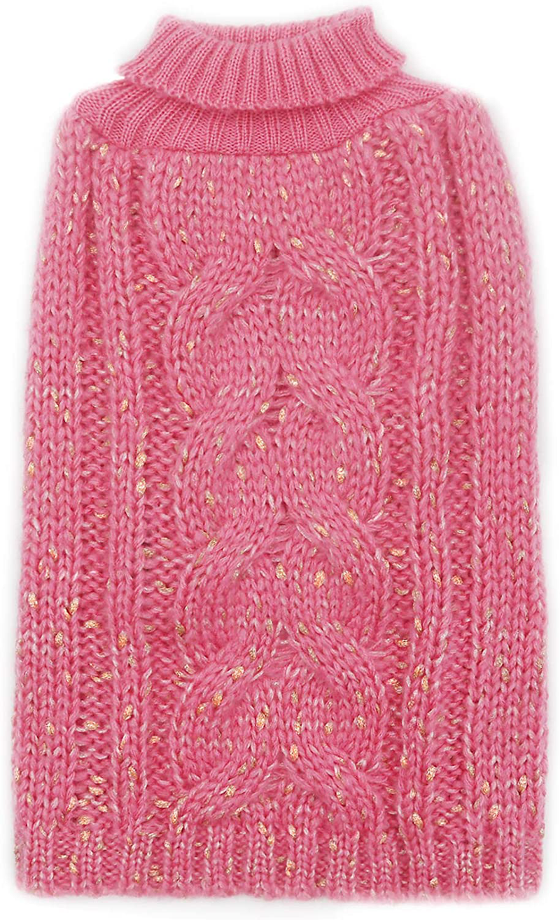 KYEESE Dog Sweaters Turtleneck Dog Pullover Sweater Knitwear with Golden Yarn Warm Pet Sweater for Fall Winter Animals & Pet Supplies > Pet Supplies > Dog Supplies > Dog Apparel KYEESE Pink Small 
