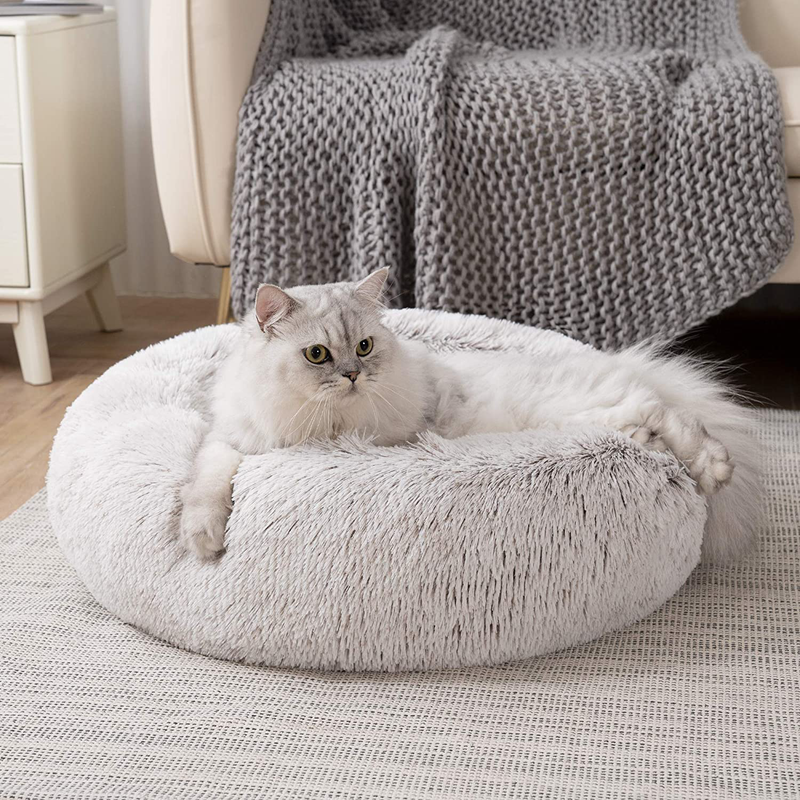 Love's cabin 20in Cat Beds for Indoor Cats - Cat Bed with Machine Washable, Waterproof Bottom - Coffee Fluffy Dog and Cat Calming Cushion Bed for Joint-Relief and Sleep Improvement Animals & Pet Supplies > Pet Supplies > Cat Supplies > Cat Beds Love's cabin   
