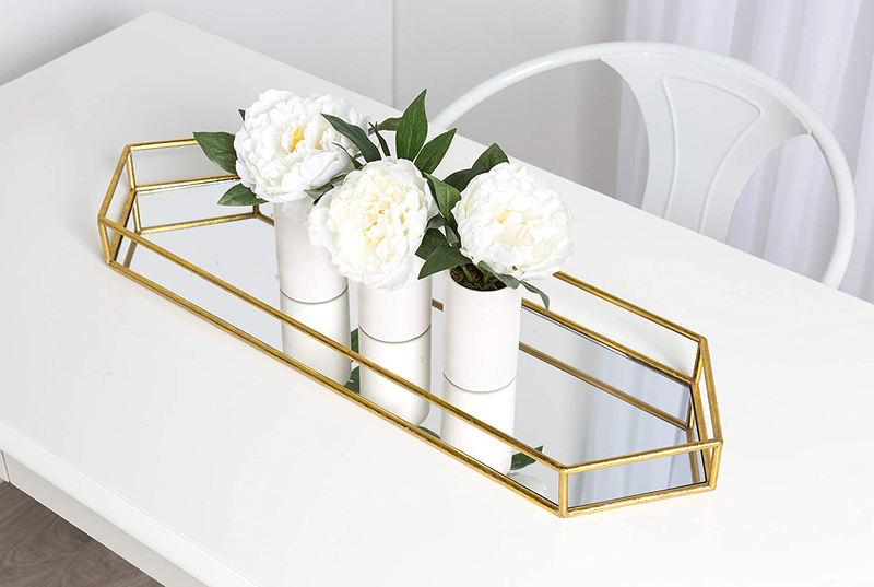 Kate and Laurel Felicia 26x8 Narrow Metal Mirrored Tray, Gold Home & Garden > Decor > Decorative Trays Kate and Laurel   