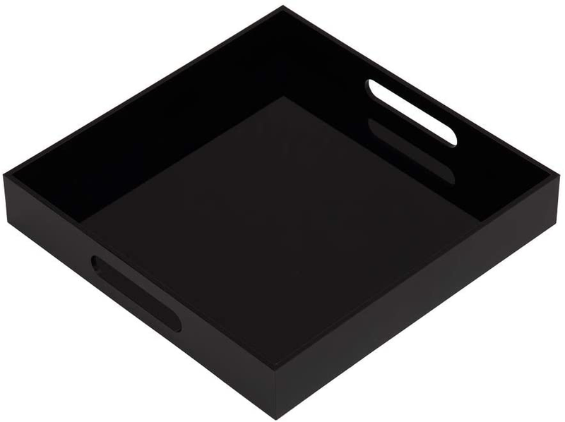 KEVLANG Glossy White Sturdy Acrylic Serving Tray with Handles-10x15Inch-Serving Coffee Appetizer Breakfast Butler-Kitchen Countertop-Makeup Drawer Organizer-Vanity Table Tray-Ottoman Tray Home & Garden > Decor > Decorative Trays KEVLANG Glossy Black 12"x12"x2"H 