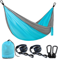 Single & Double Camping Hammock with 2 Tree StrapsLightweight Portable Parachute Nylon Hammock Set for Travel, Backpacking,Beach,Yard and Outdoor Survival (Mint Green/Turquoise, Twin) Home & Garden > Lawn & Garden > Outdoor Living > Hammocks Ocodio Grey/Sky Blue Twin 