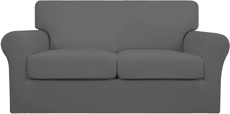 Easy-Going 3 Pieces Stretch Soft Couch Cover for Dogs - Washable Sofa Slipcover for 2 Separate Cushion Couch - Elastic Furniture Protector for Pets, Kids (Loveseat, Dark Gray) Home & Garden > Decor > Chair & Sofa Cushions Easy-Going Grey Medium 