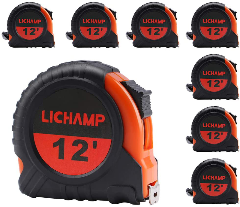 LICHAMP Tape Measure 12 ft, 8 Pack Bulk Easy Read Measuring Tape Retractable with Fractions 1/8, Measurement Tape 12-Foot by 1/2-Inch