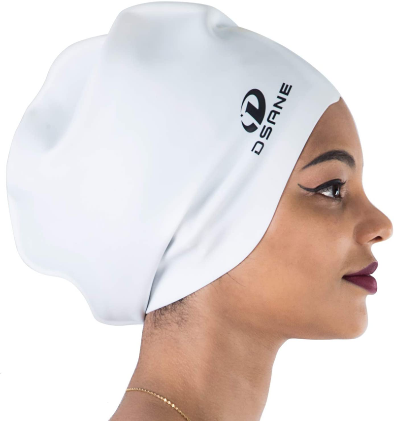Dsane Extra Large Swimming Cap for Women and Men,Special Design Swim Cap for Very Long Thick Curly Hair&Dreadlocks Weaves Braids Afros Silicone Keep Your Hair Dry Sporting Goods > Outdoor Recreation > Boating & Water Sports > Swimming > Swim Caps Dsane white  