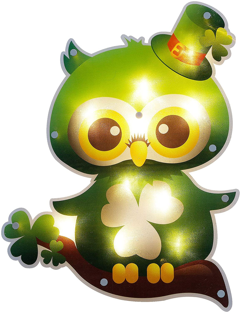 Prsildan St Patrick'S Day Decorations Lights Window Door Décor, Owl Shape, 10 LED, Battery Powered, Indoor Outdoor Ornament for Holiday, Party, Home, Yard Arts & Entertainment > Party & Celebration > Party Supplies Prsildan   