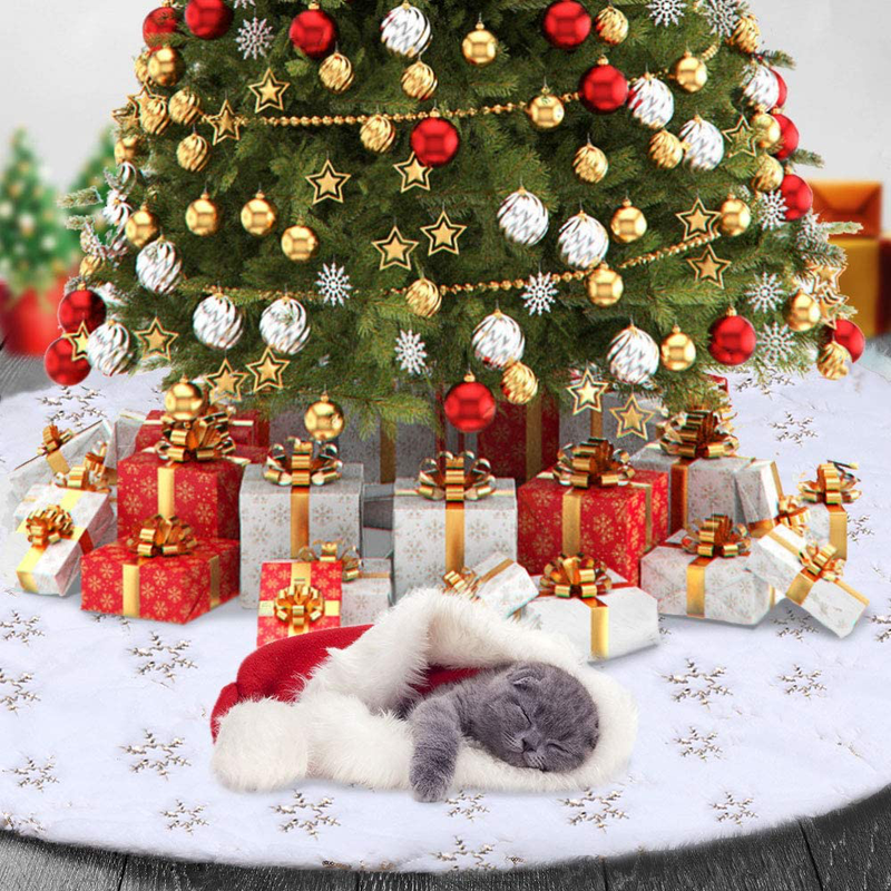 Christmas Tree Skirt - 48 Inches Large Snowy White Faux Fur Tree Skirt with Golden Snowy Pattern for Christmas Decorations Indoor Outdoor Home & Garden > Decor > Seasonal & Holiday Decorations > Christmas Tree Skirts Lafefo   