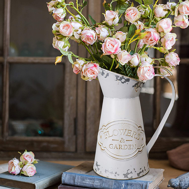 Fovasen Rustic Vase for Flower Home Decor,Metal Shabby Chic Farmhouse Vase Decorative Vase Pitcher Holder for Kitchen Bedroom/Table Centerpieces - 8.9" Home & Garden > Decor > Vases Fovasen   