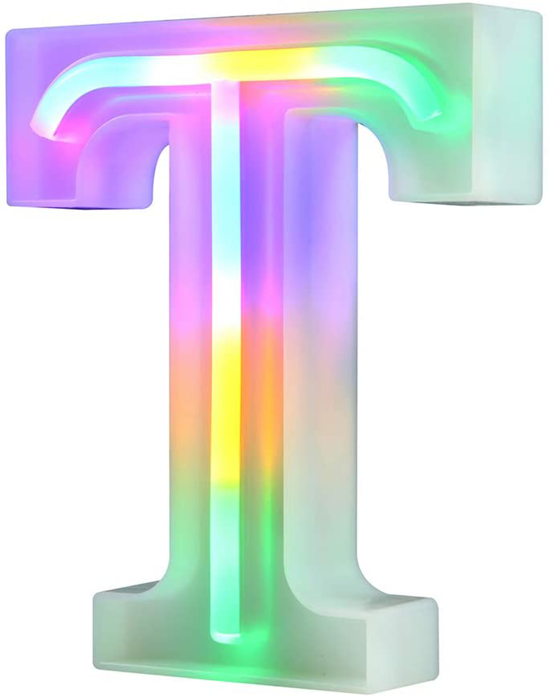 Neon Letter Lights 26 Alphabet Letter Bar Sign Letter Signs for Wedding Christmas Birthday Partty Supplies,USB/Battery Powered Light Up Letters for Home Decoration-Colourful J Home & Garden > Decor > Seasonal & Holiday Decorations& Garden > Decor > Seasonal & Holiday Decorations WARMTHOU Letter-t  