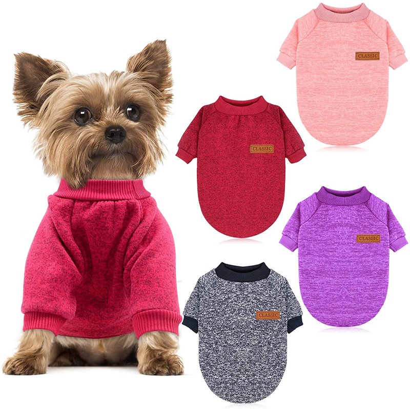 HYLYUN 4 Pieces Small Dog Sweater - Pet Dog Classic Knitwear Sweater Soft Thickening Warm Pup Dogs Shirt Winter Puppy Sweater for Dogs Animals & Pet Supplies > Pet Supplies > Dog Supplies > Dog Apparel HYLYUN M (5-8 lbs)  