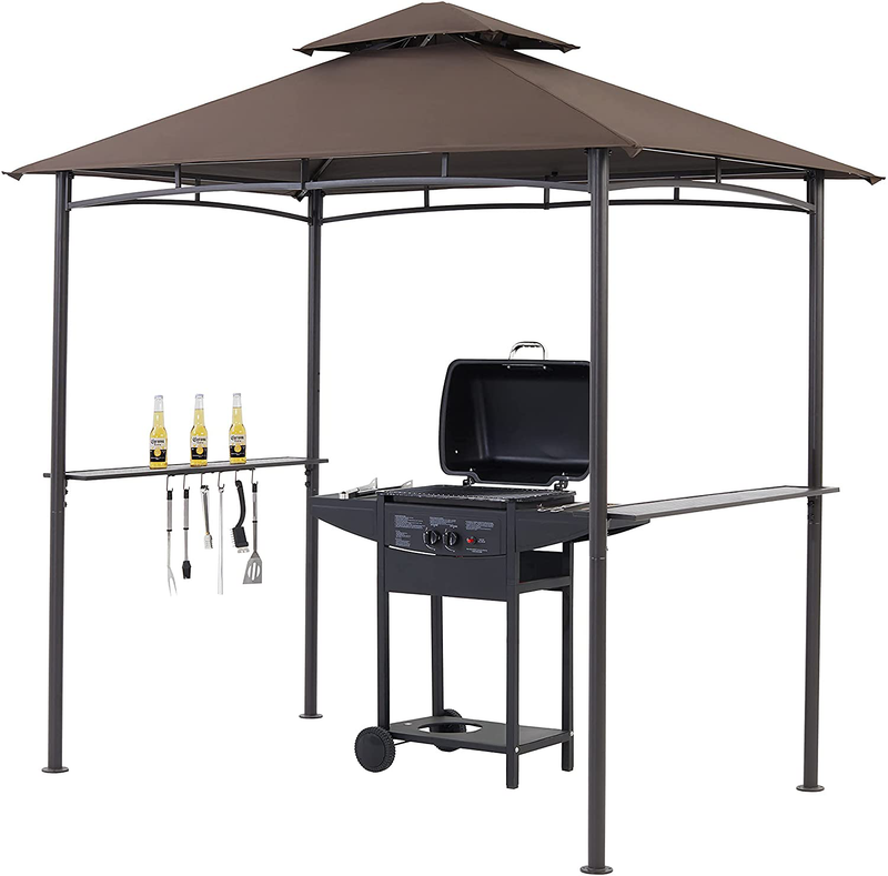 StarEcho Soft Top Barbecue Grill Gazebo, Outdoor Canopy Grill Double Tired, Gazebo for BBQ Grill Shade Tent,5'X8', Beige Home & Garden > Lawn & Garden > Outdoor Living > Outdoor Structures > Canopies & Gazebos StarEcho Brown  
