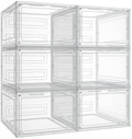 Pinkpum Shoe Storage, 6 Pack Shoe Boxes Clear Plastic Stackable, Shoe Organizer for Sneakers, Large Drop Front Shoe Box, Shoe Case with Clear Door, Fit for Size 12 (White) Furniture > Cabinets & Storage > Armoires & Wardrobes PINKPUM A-White  