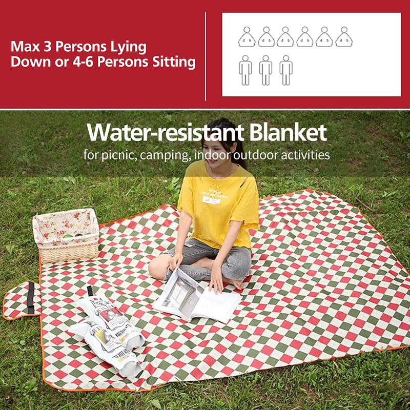 Picnic Blanket, 79 × 71in Picnic & Outdoor Blanket, Extra Large Waterproof Picnic Blanket, Foldable Sandproof and Waterproof Beach Mat for 3-6 Adults, for Camping and Hiking(Red and Green Plaid) Home & Garden > Lawn & Garden > Outdoor Living > Outdoor Blankets > Picnic Blankets RUBY-Q   