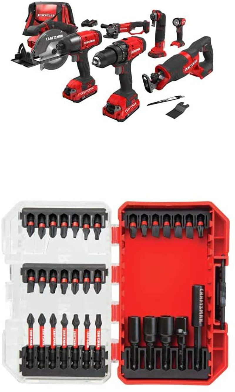CRAFTSMAN V20 Cordless Drill Combo Kit, 7 Tool (CMCK700D2) Hardware > Tools > Multifunction Power Tools Craftsman w/ Impact Rated 33pc Set Kit 