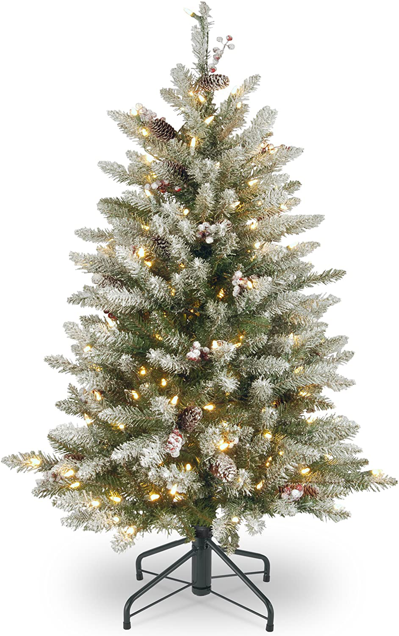 National Tree Company Pre-lit Artificial Christmas Tree | Includes Pre-strung White Lights and Stand | Flocked with Pine Cones, Red Berries and Snow | Dunhill Frosted Fir - 7 ft Home & Garden > Decor > Seasonal & Holiday Decorations > Christmas Tree Stands National Tree 4.5 ft  