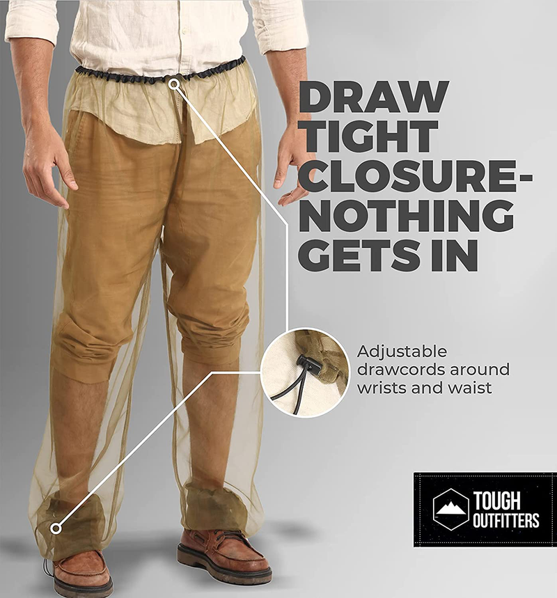 Mosquito Pants - Net Bug Pants & Mesh Bug Pants for Outdoor Protection from Bugs, Flies, Gnats, No-See-Ums & Midges - Mosquito Proof Clothing for Men & Women - W/ Free Carry Pouch Sporting Goods > Outdoor Recreation > Camping & Hiking > Mosquito Nets & Insect Screens Tough Outdoors   