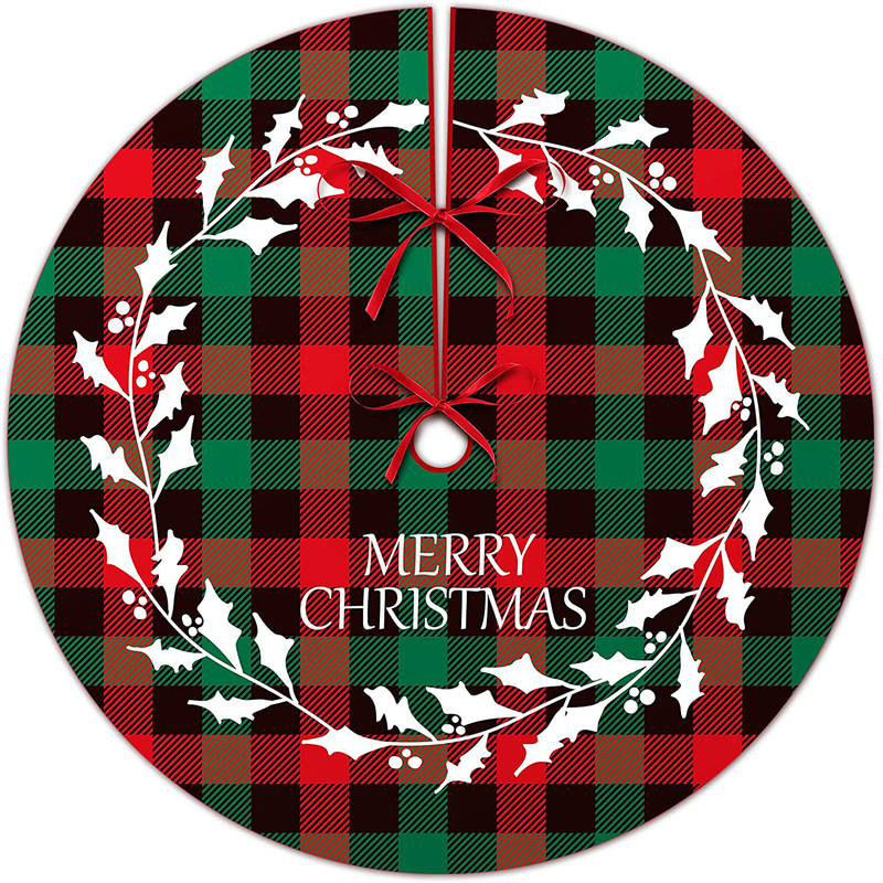 Red and Green Buffalo Plaid Christmas Tree Skirt, Ceephouge 48 inch Checkered Merry Christmas Mat for 5-7 FT Large Xmas Trees, Holiday Party Under Christmas Tree Decorations (Red Green Plaid) Home & Garden > Decor > Seasonal & Holiday Decorations > Christmas Tree Skirts Ceephouge Red Green Plaid  