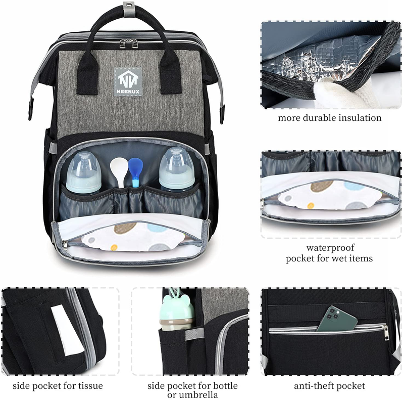 NEENUX Diaper Bag Backpack - 3 in 1 Diaper Bag with Changing Station, Baby Bag Diaper Backpack, Travel Bassinet Foldable Baby Bed, Portable Changing Pad, Baby Bags for Boys and Girls, USB Charger Port Sporting Goods > Outdoor Recreation > Camping & Hiking > Mosquito Nets & Insect Screens NEENUX   