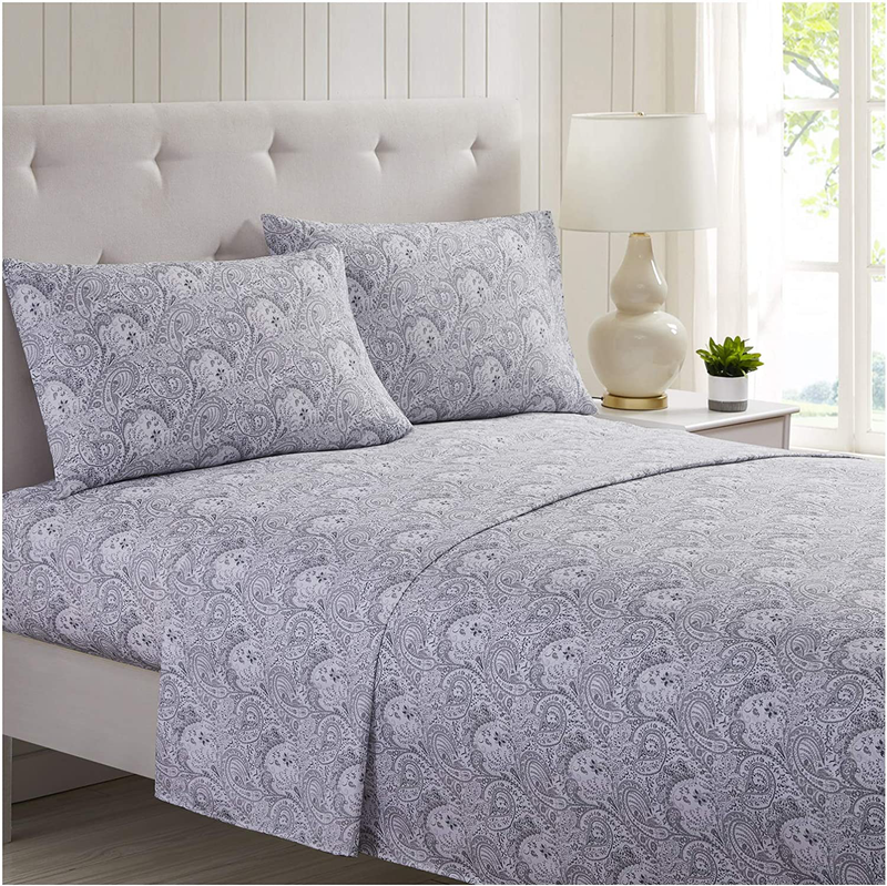 Mellanni Queen Sheet Set - Hotel Luxury 1800 Bedding Sheets & Pillowcases - Extra Soft Cooling Bed Sheets - Deep Pocket up to 16 inch Mattress - Wrinkle, Fade, Stain Resistant - 4 Piece (Queen, White) Home & Garden > Linens & Bedding > Bedding Mellanni Paisley Gray King 