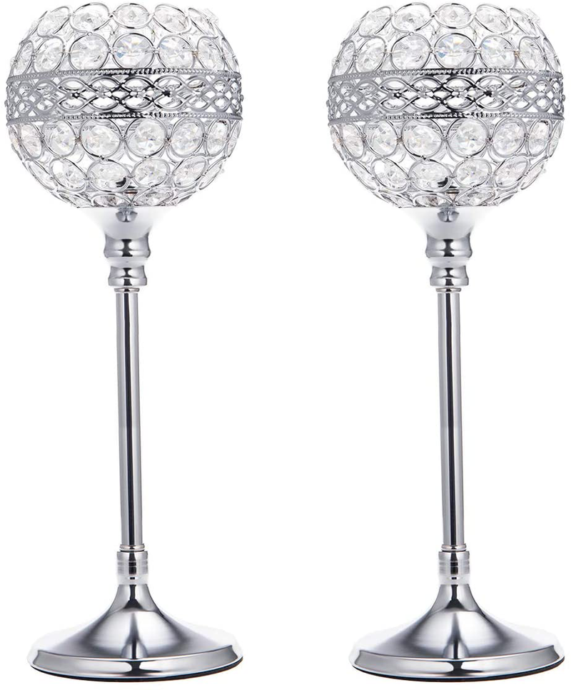 ManChDa Wedding Gift Gold Crystal Bowl Candle Holder Set of 2 for Dining Room Flange Decorative Centerpieces Modern House Decor Gifts for Anniversary Celebration Home & Garden > Decor > Home Fragrance Accessories > Candle Holders ManChDa Silver 13.8 inches 