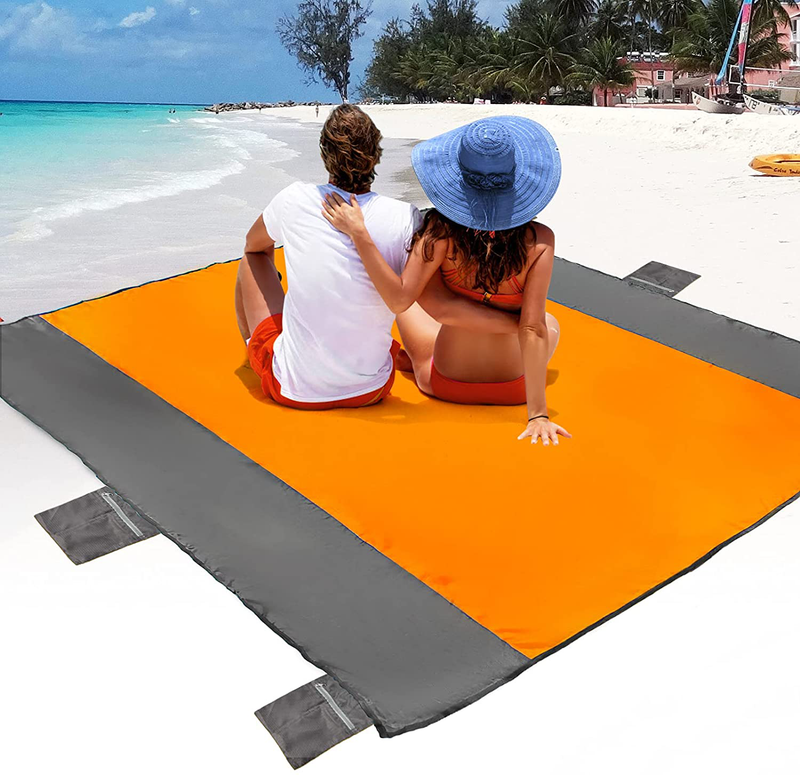 POPCHOSE Sandfree Beach Blanket, Large Sandproof Beach Mat for 4-7 Adults, Waterproof Pocket Picnic Blanket with 6 Stakes, Outdoor Blanket for Travel, Camping, Hiking Home & Garden > Lawn & Garden > Outdoor Living > Outdoor Blankets > Picnic Blankets POPCHOSE 83''x78''(orange)  