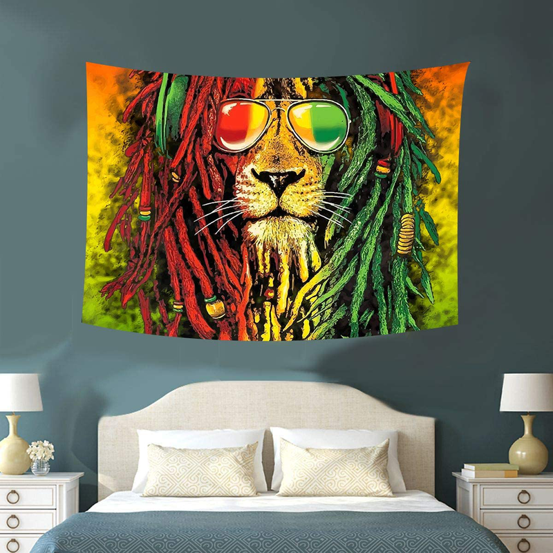 Simsant Rasta Rastafarian Tapestry Lion Head Bob Tapestry Wall Hanging Backdrop for Living Room Bedroom Dorm Psychedelic Decor Tapestry (80"x60") Home & Garden > Decor > Artwork > Decorative Tapestries Simsant 60"x40"  