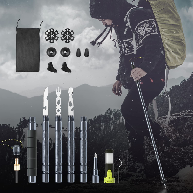 ITOKEY Survival Hiking Gear, 17-In-1 Multitool Trekking Pole with Replaceable Baskets, Best Camping Tool for Walking Backpacking, Tactical Equipment Gift for Men Women Sporting Goods > Outdoor Recreation > Camping & Hiking > Hiking Poles ITOKEY   