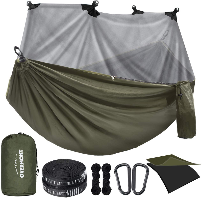 Overmont Camping Hammock with Mosquito Net Double Layer Backpacking Hammock with Bug Netting Lightweight Portable for Outdoors Adventure Hiking Travel with 9.8ft Tree Straps Max Load of 880lbs Home & Garden > Lawn & Garden > Outdoor Living > Hammocks Overmont Green(with Net) 110 x 73 inches 