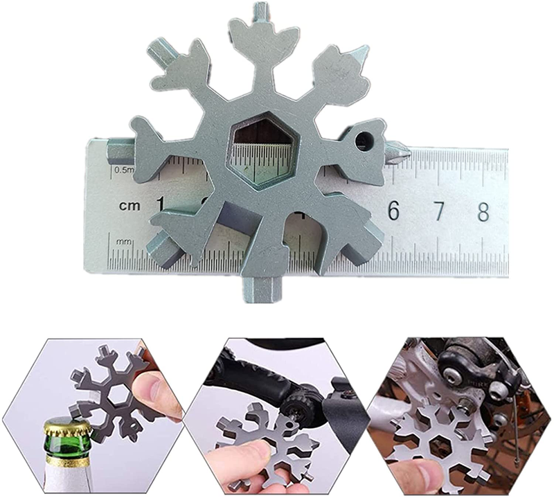 Snowflake Multitool 18 in 1 Stainless Steel 18-In-1 Snowflake Multi Tool Portable Snowflake Bottle Opener Durable Easy N Genius with Keychain for Outdoor Camping & Travel (5) Sporting Goods > Outdoor Recreation > Camping & Hiking > Camping Tools YinPeiS   