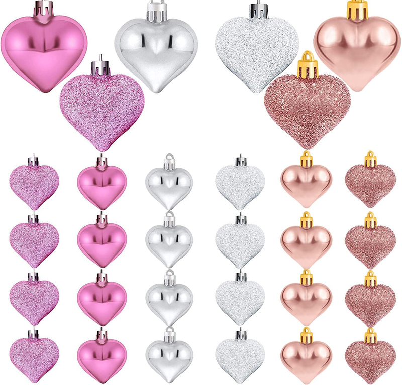 Emopeak Romantic Heart Ornaments for Valentine Tree, 24 Pieces Valentine'S Day Heart Baubles - 2 Styles (Glossy, Glitter) 3 Color - Hanging Decorations for Home Wedding Party Home & Garden > Decor > Seasonal & Holiday Decorations Emopeak Purple/Rosered/Red 1.7"/4.5CM 