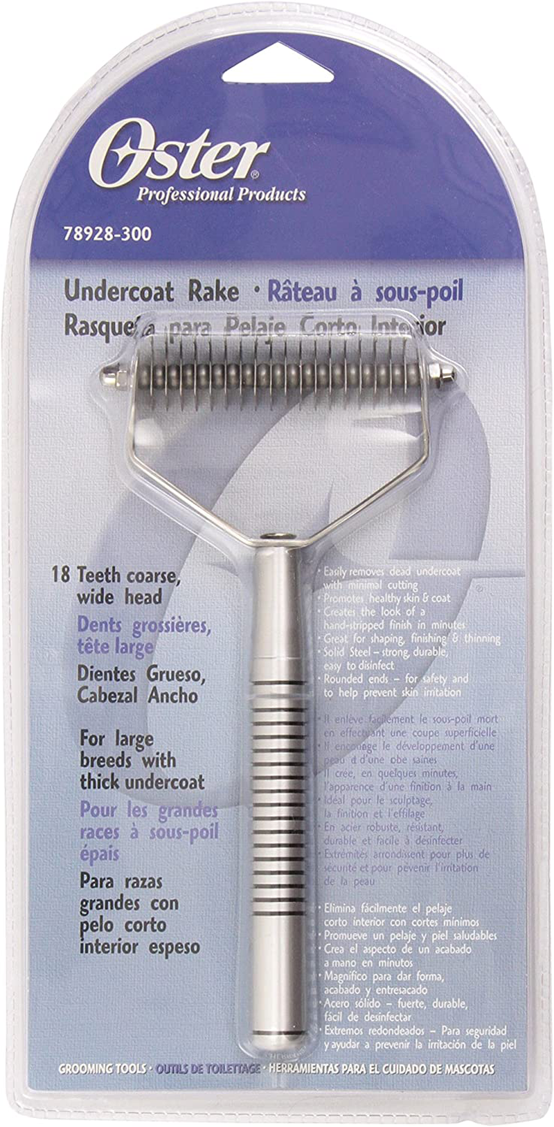 Oster Dog Rake and Shedding Brush, 18-Tooth Coarse, Wide (078928-300-000)