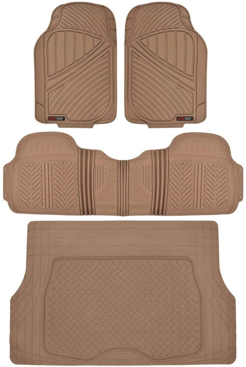 Motor Trend FlexTough Performance All Weather Rubber Car Floor Mats with Cargo Liner – Full Set Front & Rear Odorless Floor Mats for Cars Truck SUV, BPA-Free Automotive Floor Mats (Black) Vehicles & Parts > Vehicle Parts & Accessories > Motor Vehicle Parts > Motor Vehicle Seating Motor Trend Beige Tan  